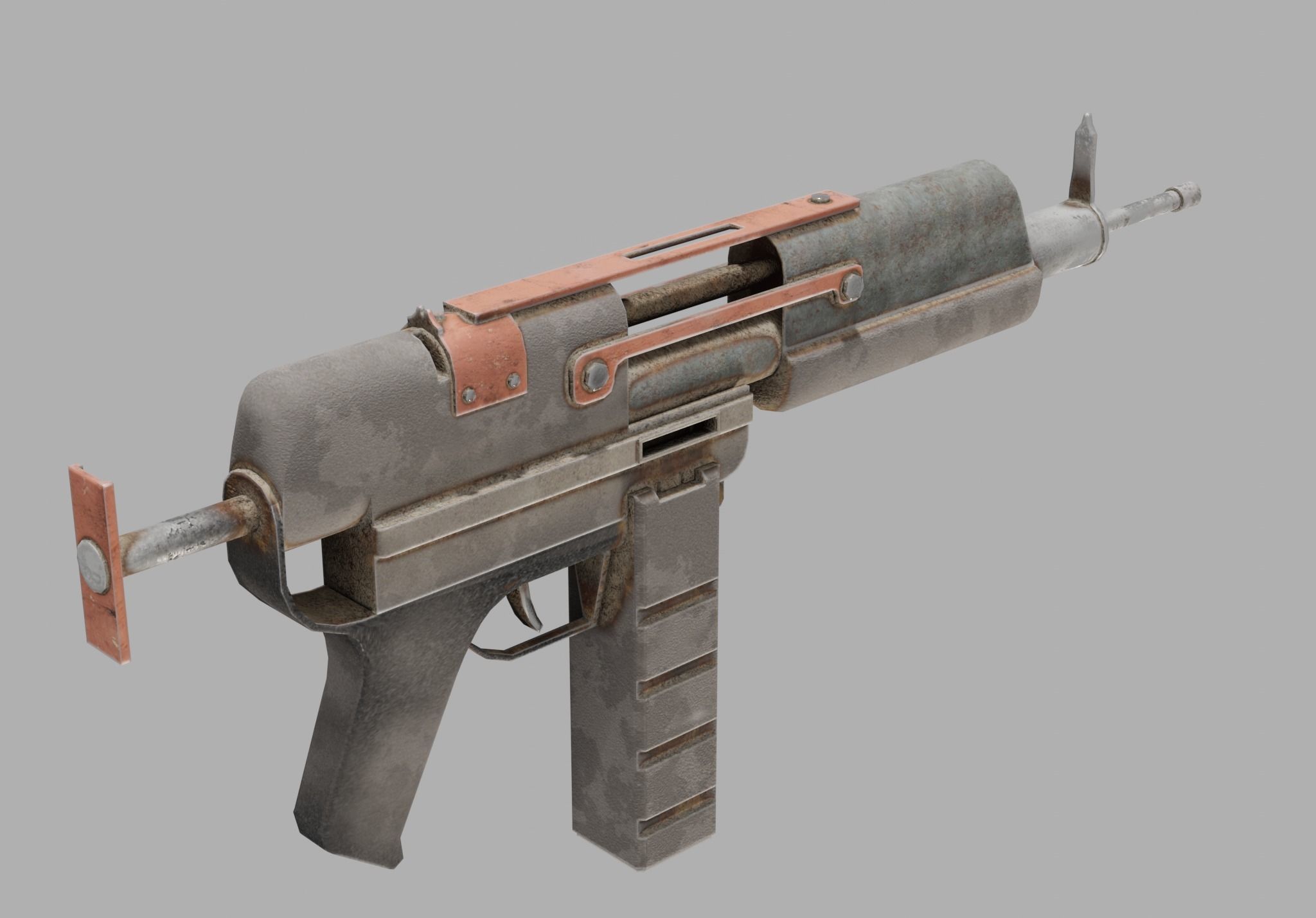 Gun - Weapon - Apocalyptic - SMG - Rifle - Rust - Old Low-poly 3D model_5