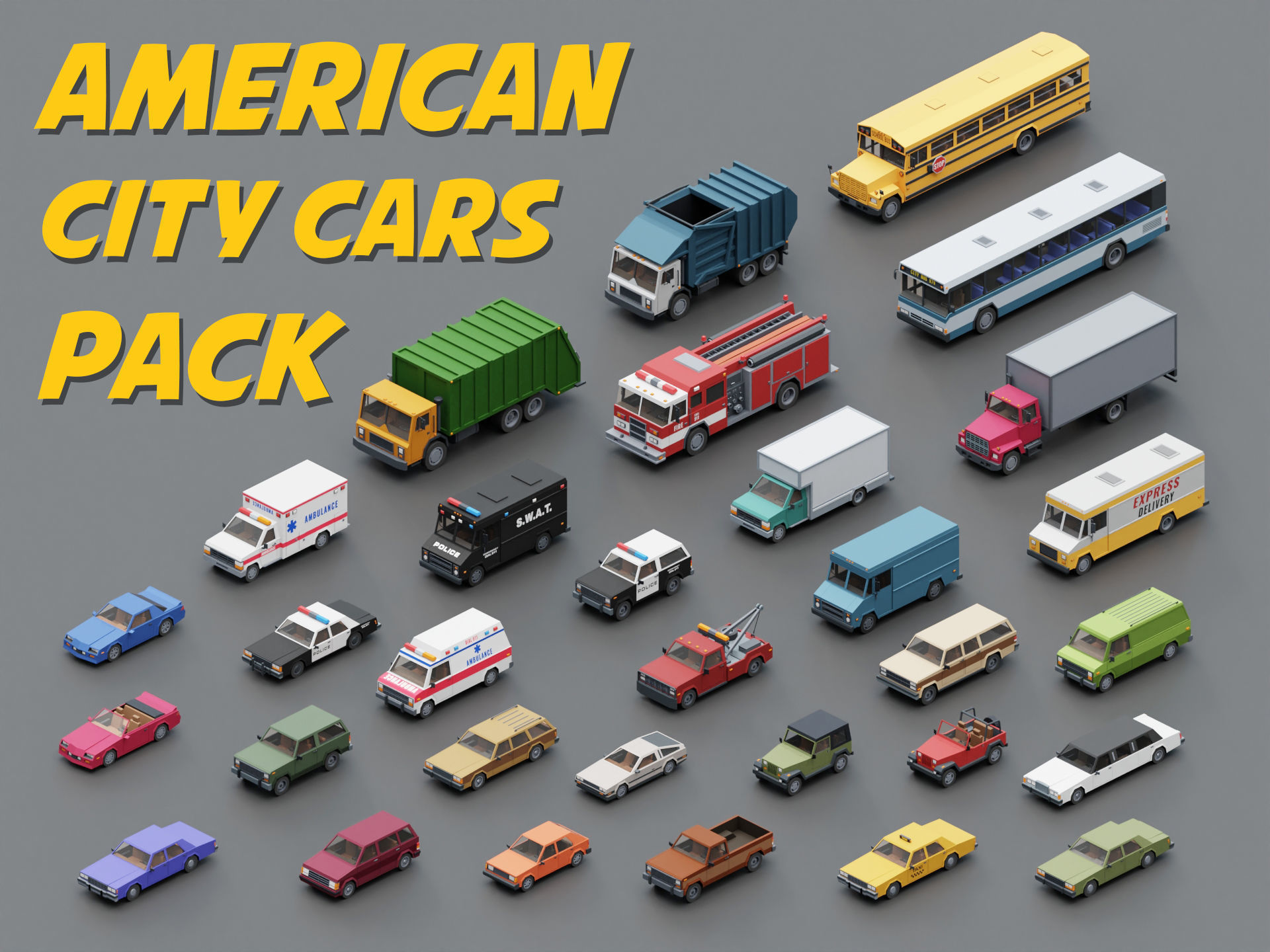 Stylized American Cars  Pack 3D Model Collection_0