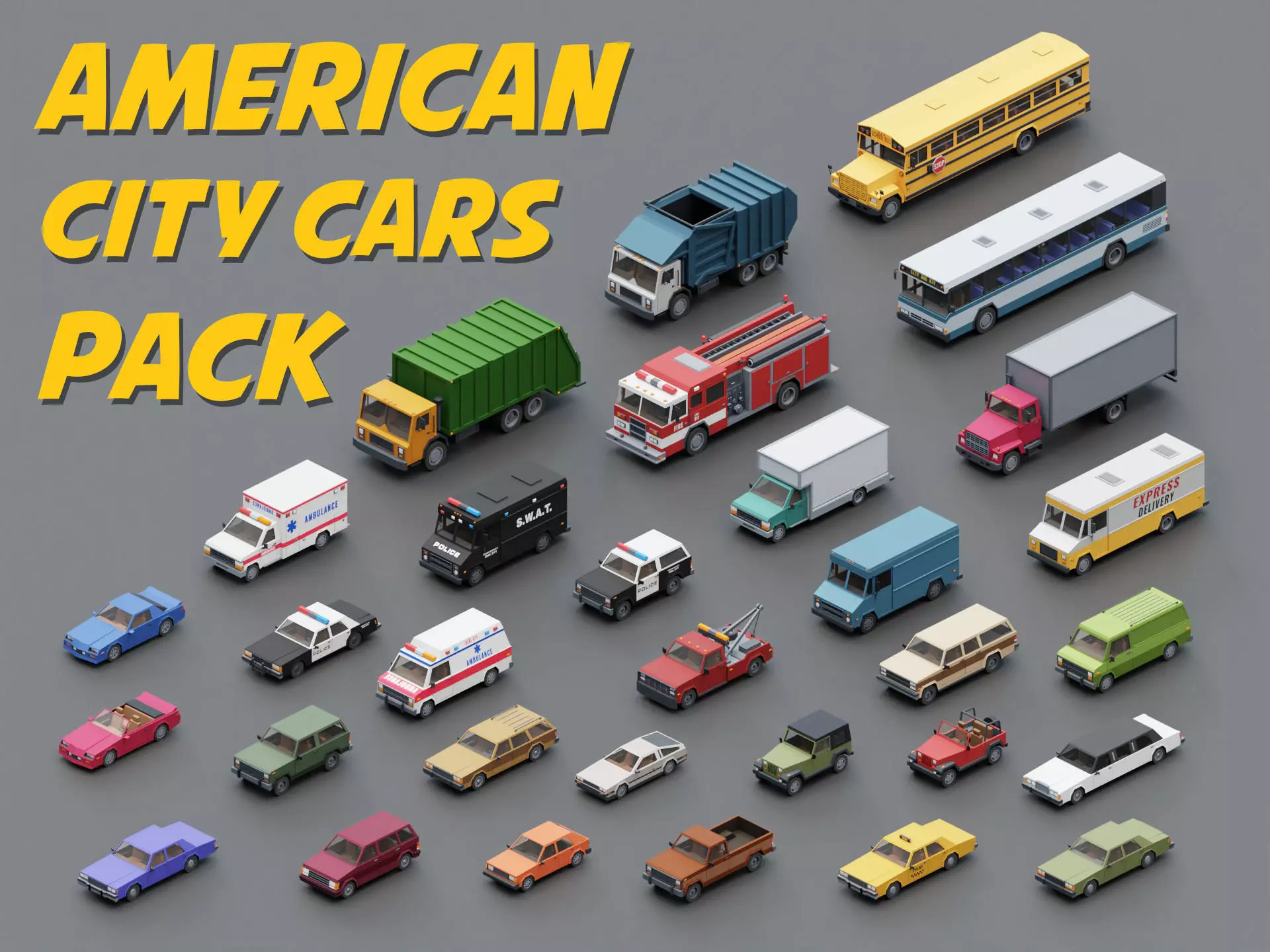 Stylized American Cars  Pack 3D Model Collection_0