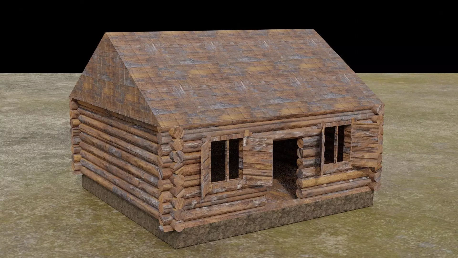medieval wood house 3D model_0