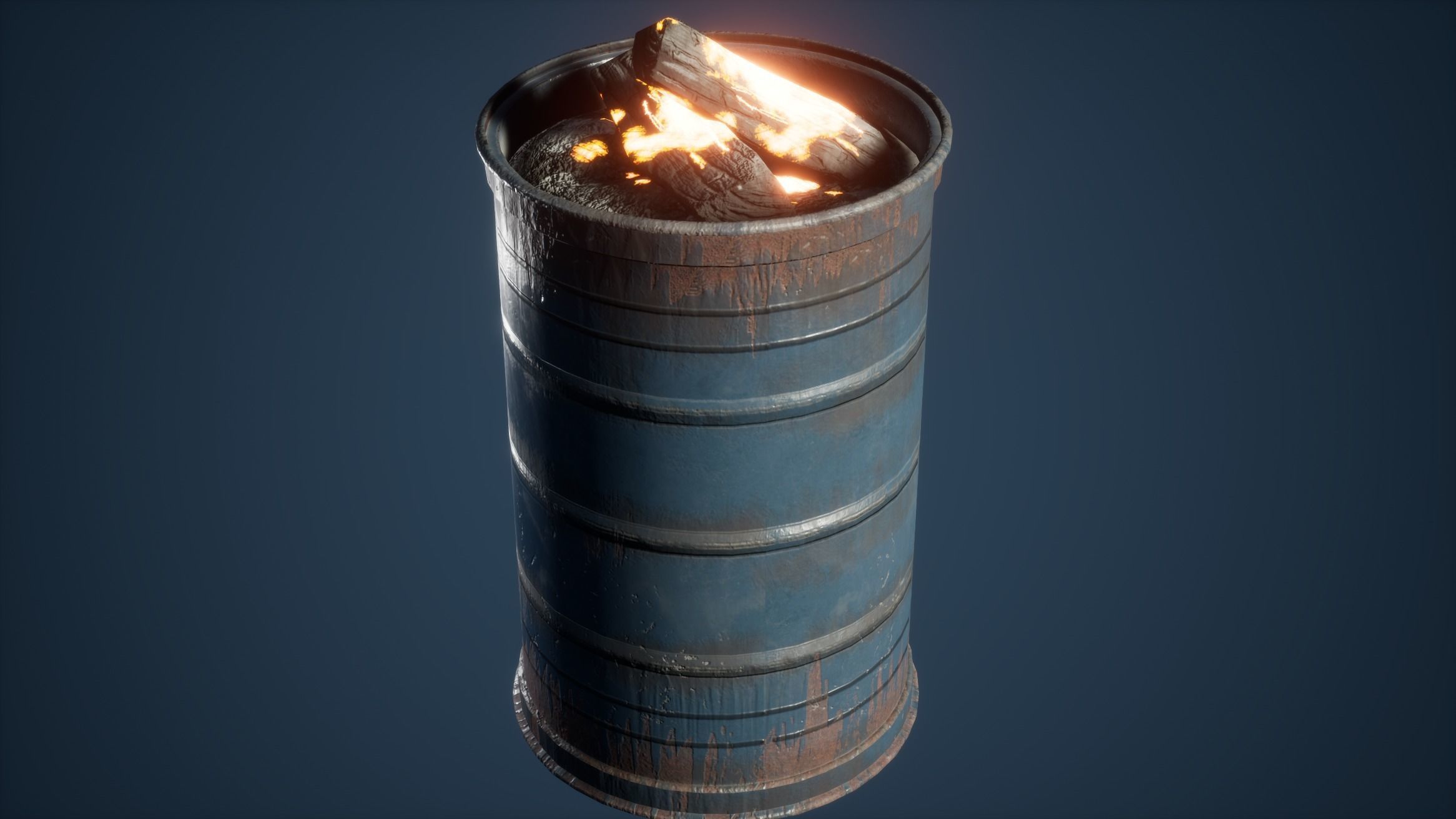 Brasero Game Ready barrel with flame Low-poly 3D model_2