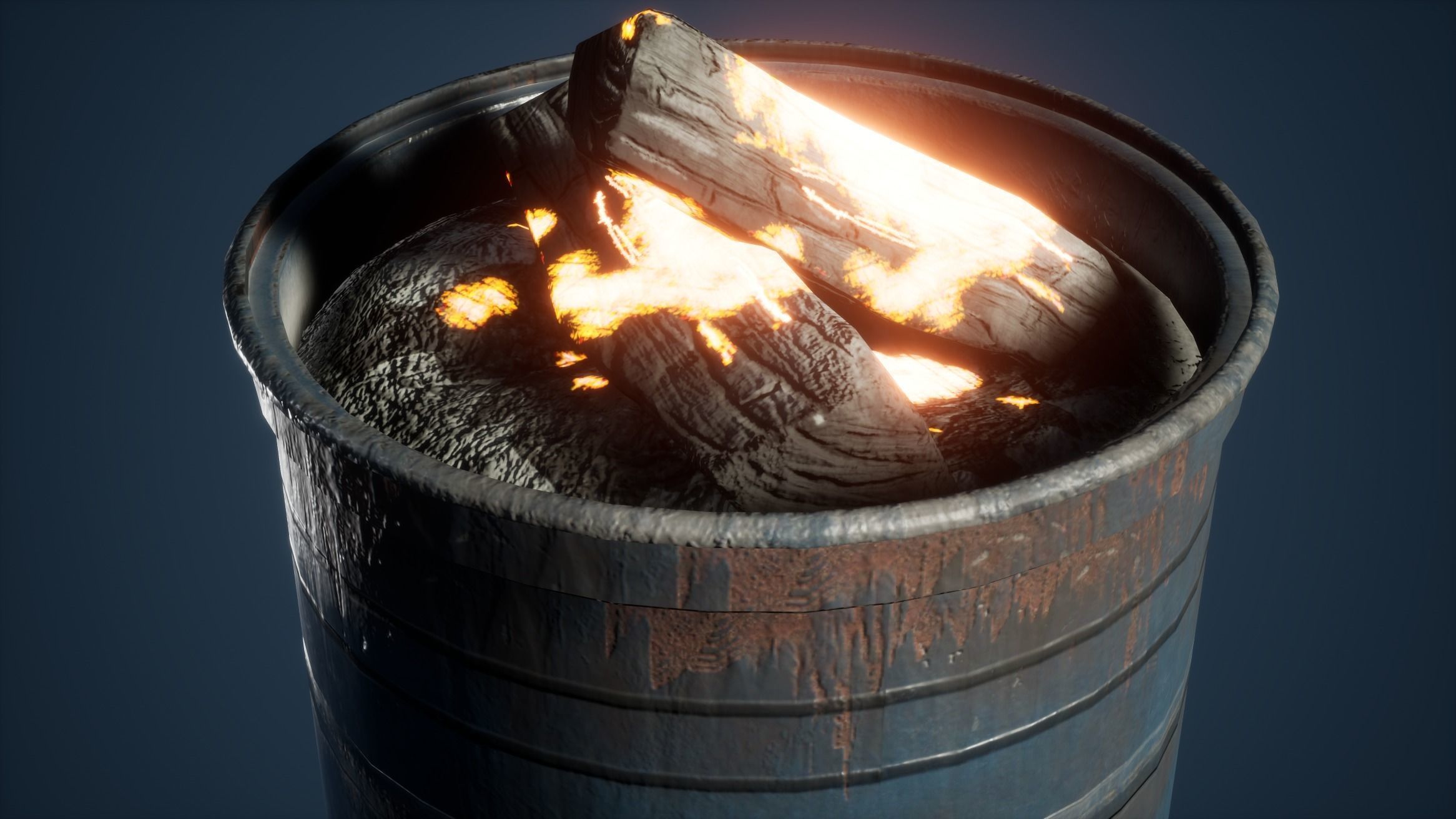 Brasero Game Ready barrel with flame Low-poly 3D model_3