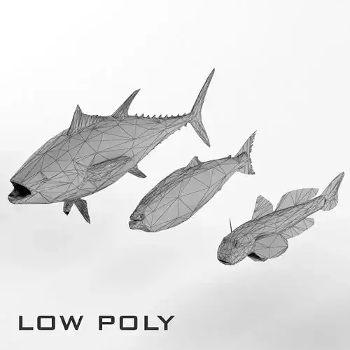 Low Poly Fish and Tuna Set Animal Lowpoly Low-poly 3D model