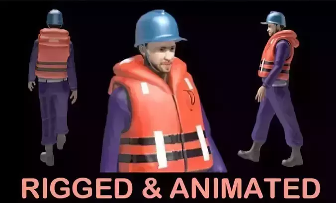 Worker man in life jacket