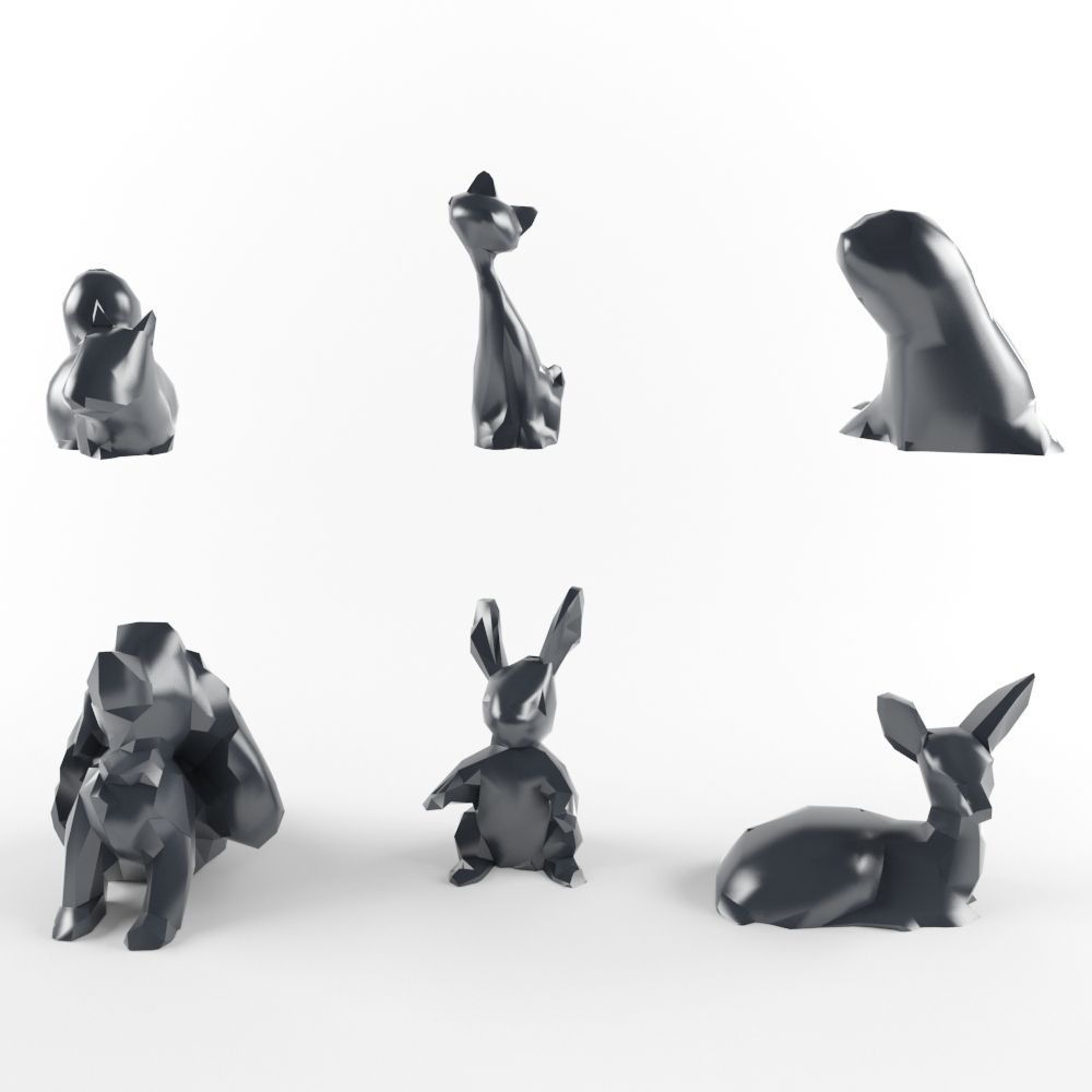 Low Poly Rabbit Cat Dog Squirrel Seal Animals Set Pack Lowpoly Low-poly 3D model_5