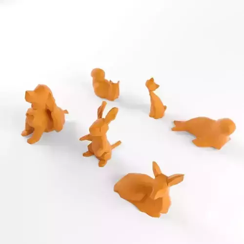 Low Poly Rabbit Cat Dog Squirrel Seal Animals Set Pack Lowpoly Low-poly 3D model