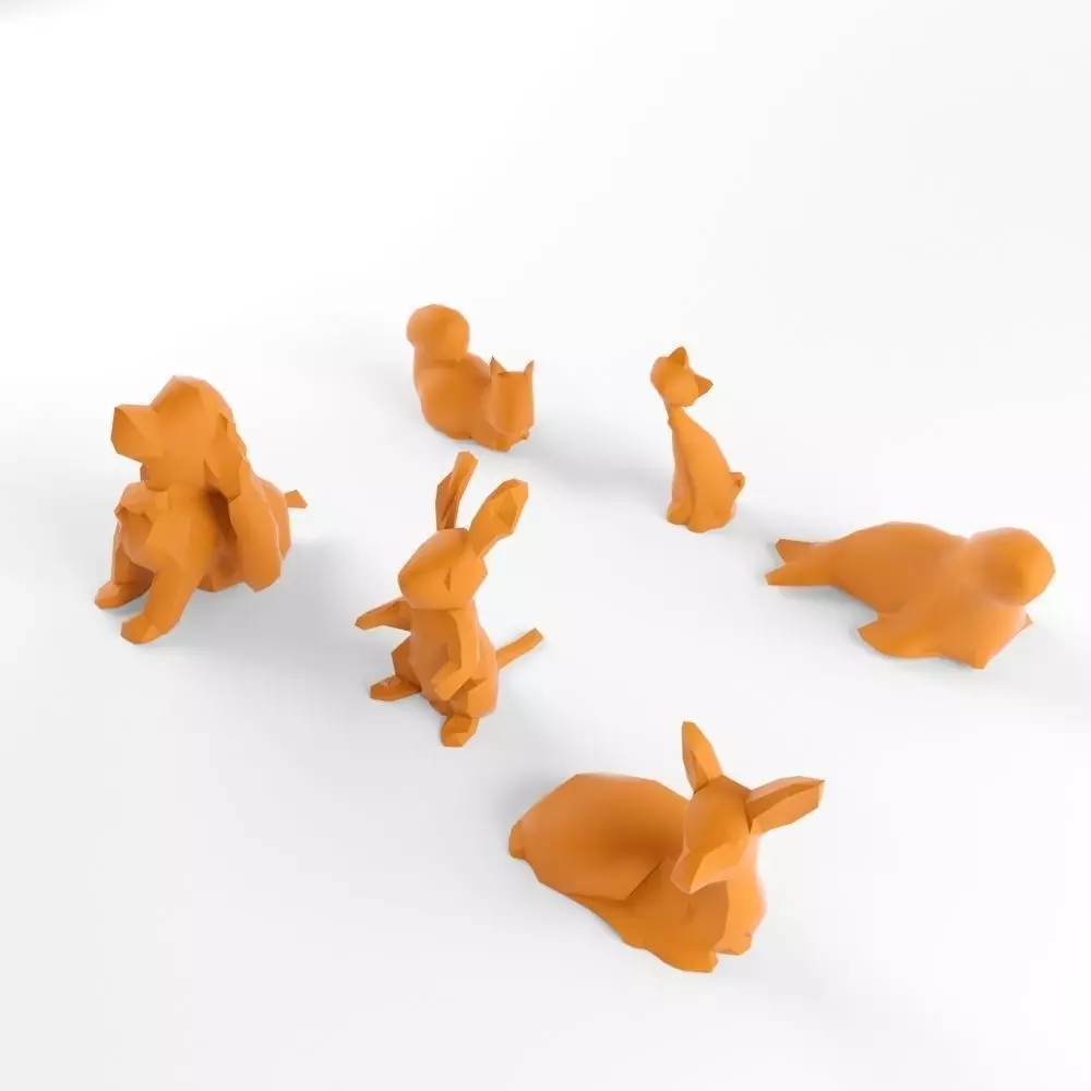 Low Poly Rabbit Cat Dog Squirrel Seal Animals Set Pack Lowpoly Low-poly 3D model_0