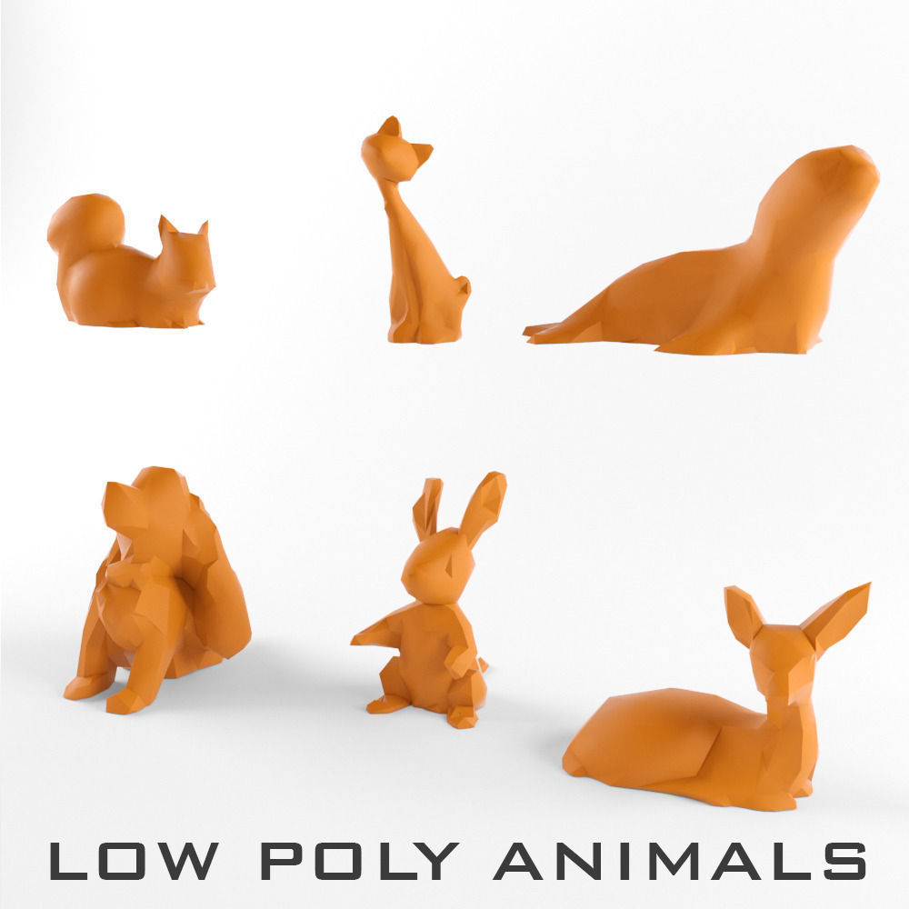 Low Poly Rabbit Cat Dog Squirrel Seal Animals Set Pack Lowpoly Low-poly 3D model_8