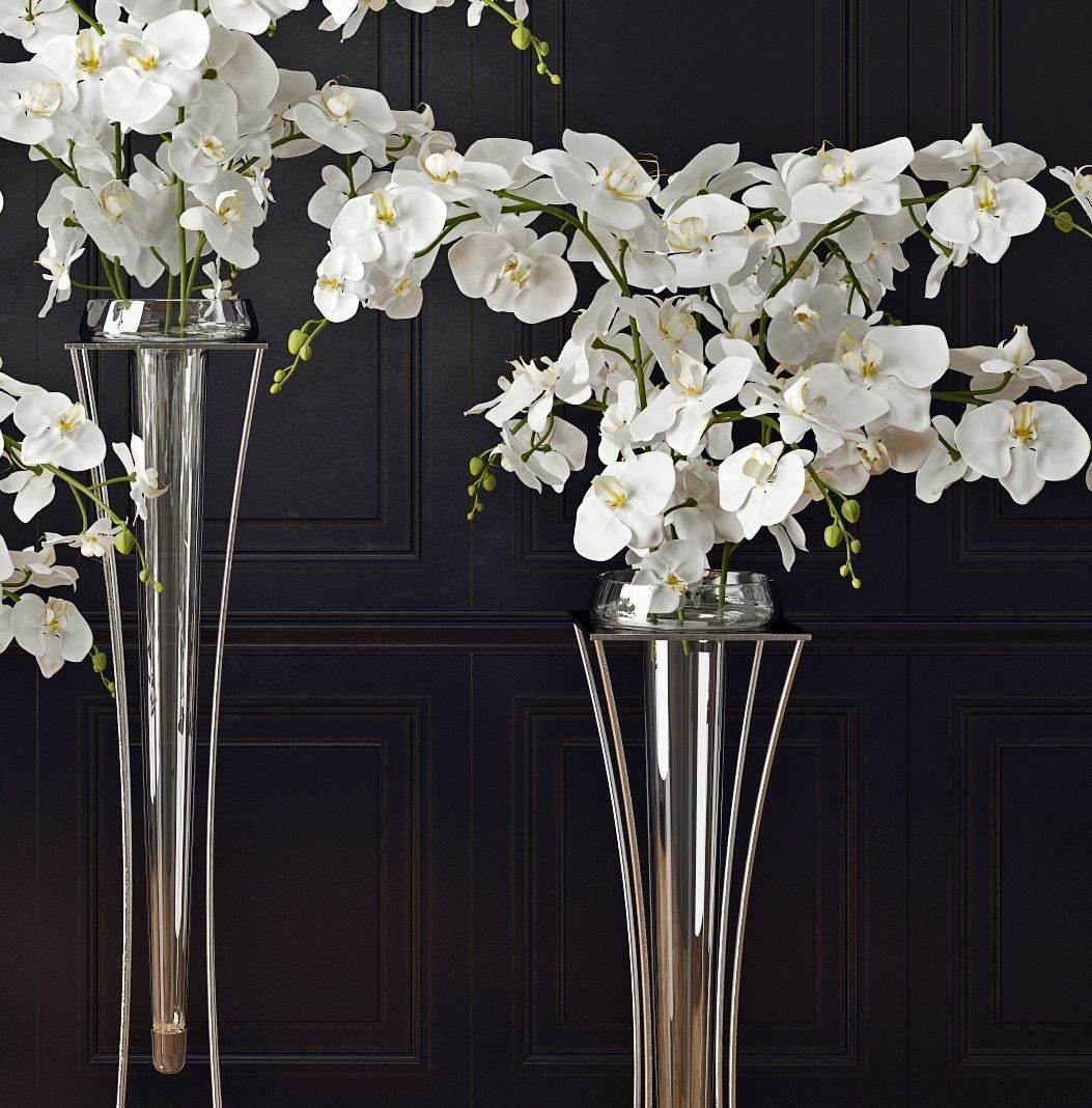 Orchid three vases with orchids 3D model_2