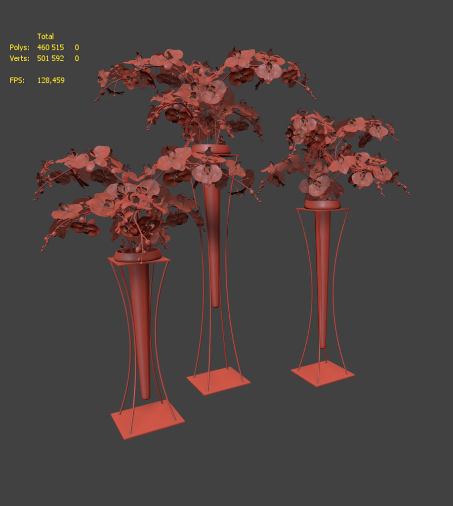 Orchid three vases with orchids 3D model_3