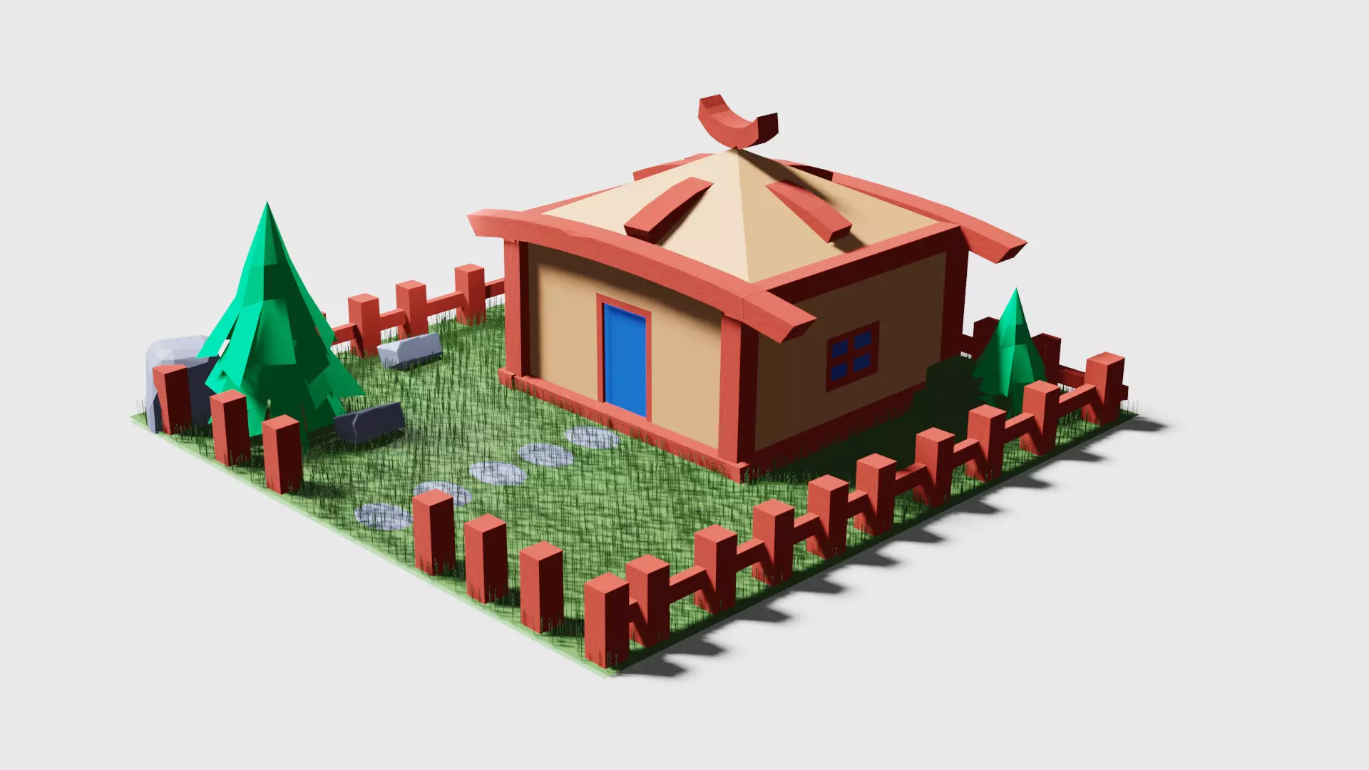 houses house with fence Low-poly 3D model