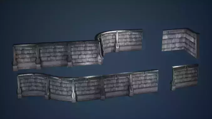 Stone Wall Game Ready Low-poly 3D model