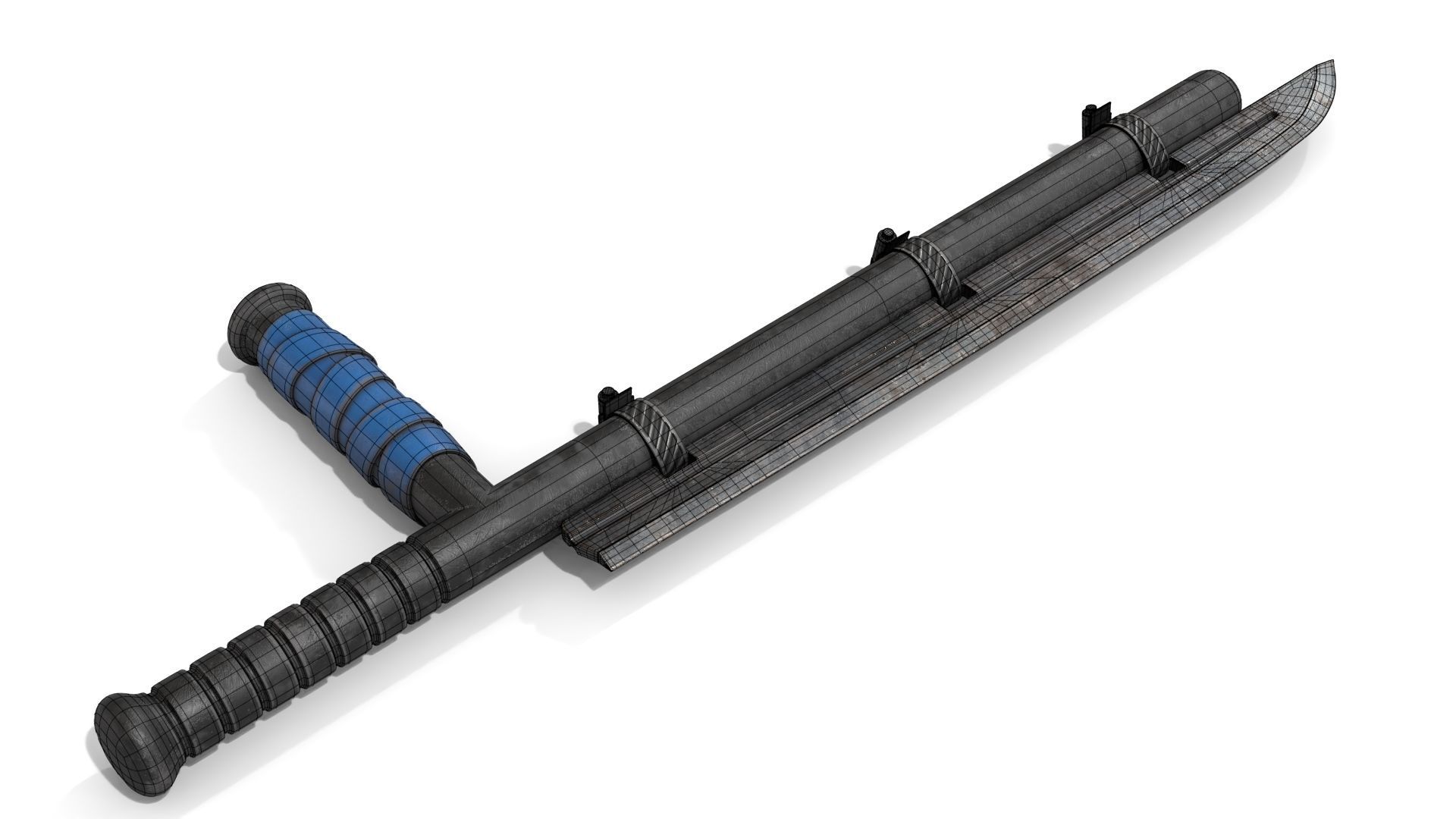 Police Baton with Blade Low-poly 3D model_13