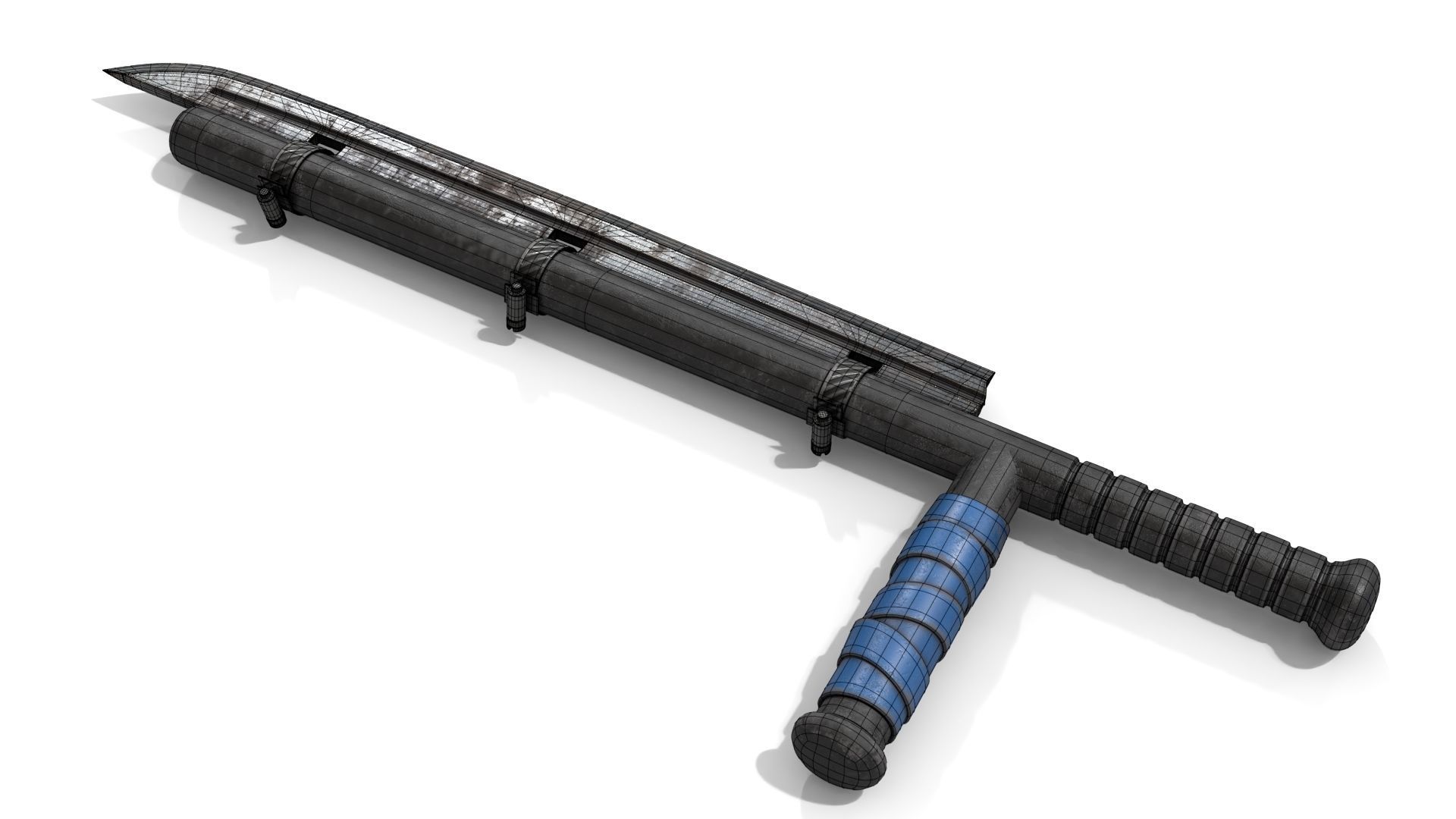 Police Baton with Blade Low-poly 3D model_10
