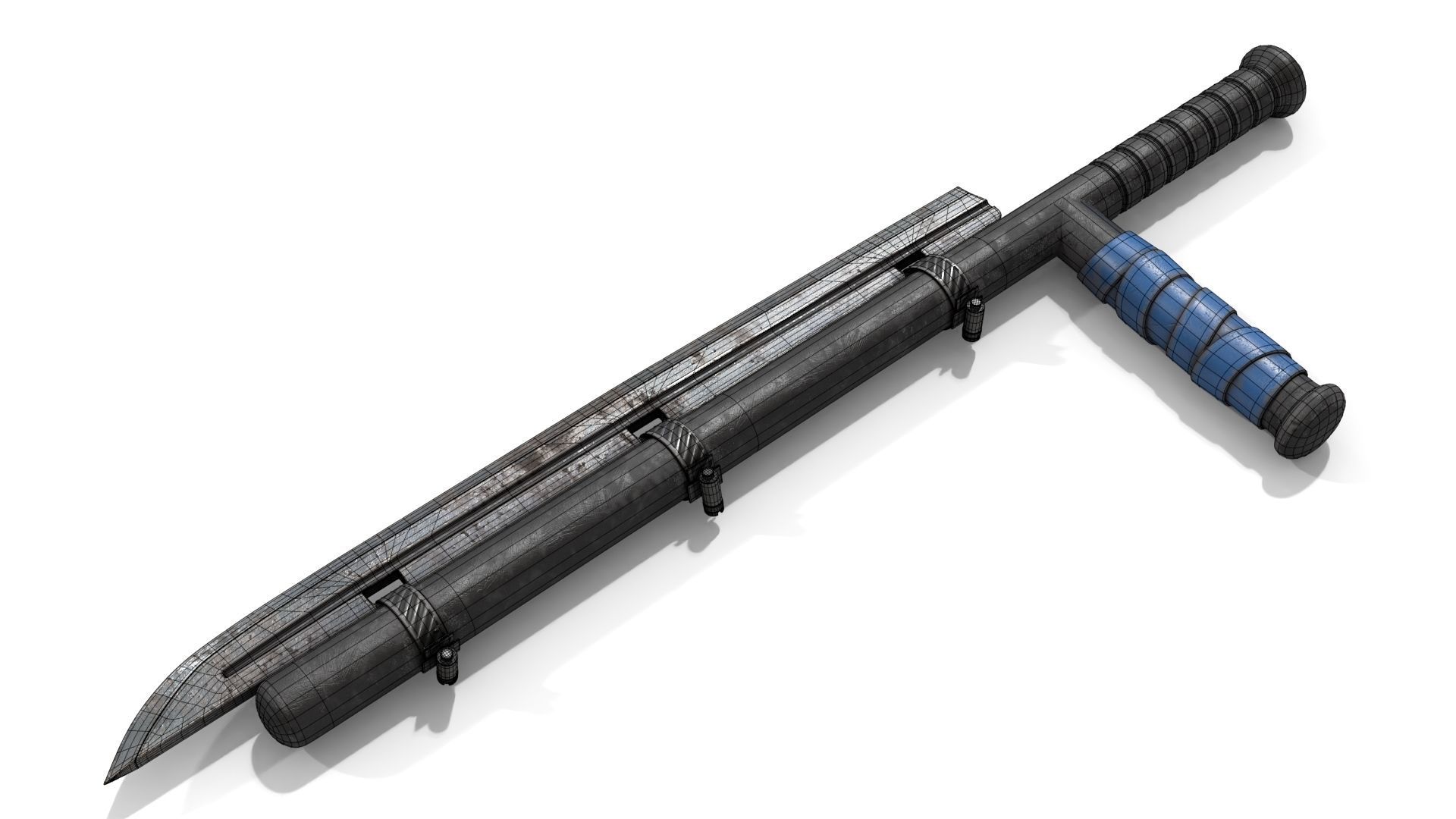 Police Baton with Blade Low-poly 3D model_12