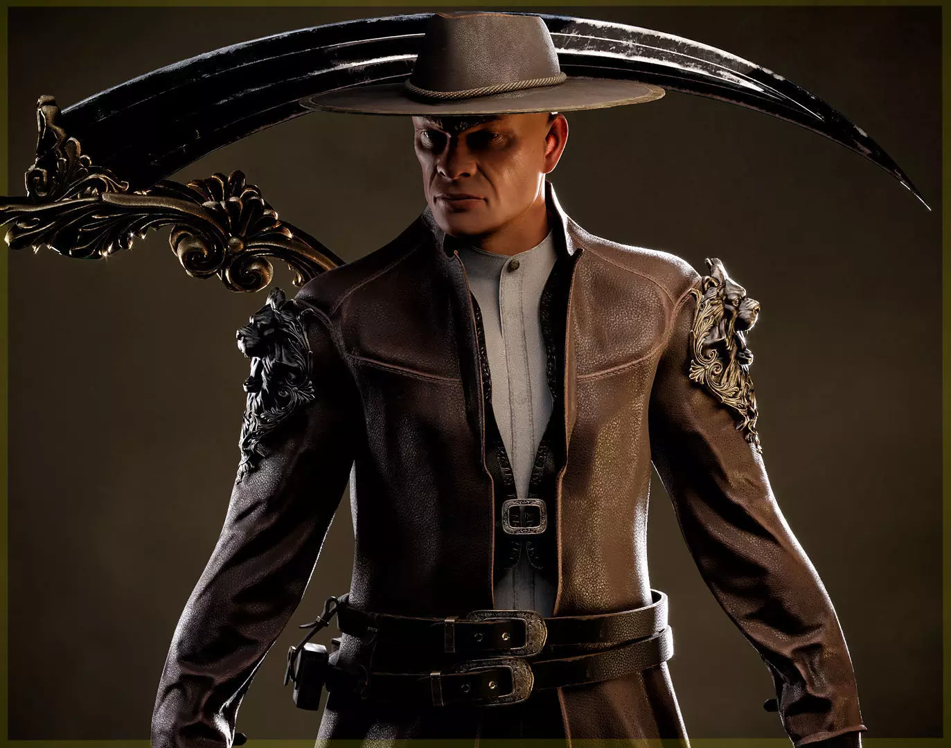 Executioner with a scythe Low-poly 3D model_0