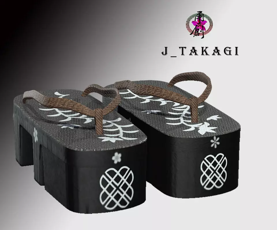 Japanese clogs Low-poly 3D model_0