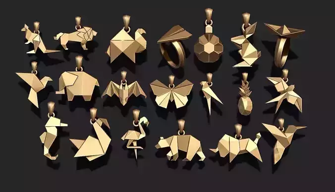 low poly ship camel lion  parrot bat dove bull pendants pack 3D print model