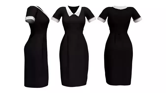 Black Maid Uniform With Lace Collar