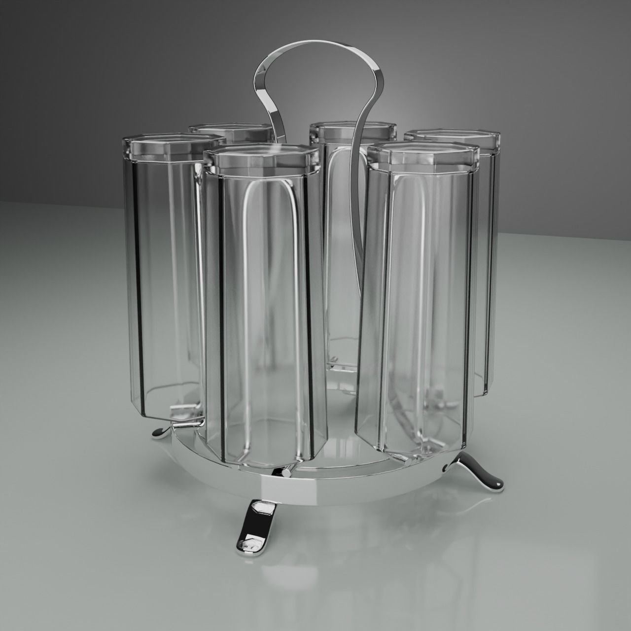 Glass set bottle holder with six glasses 3D model_4