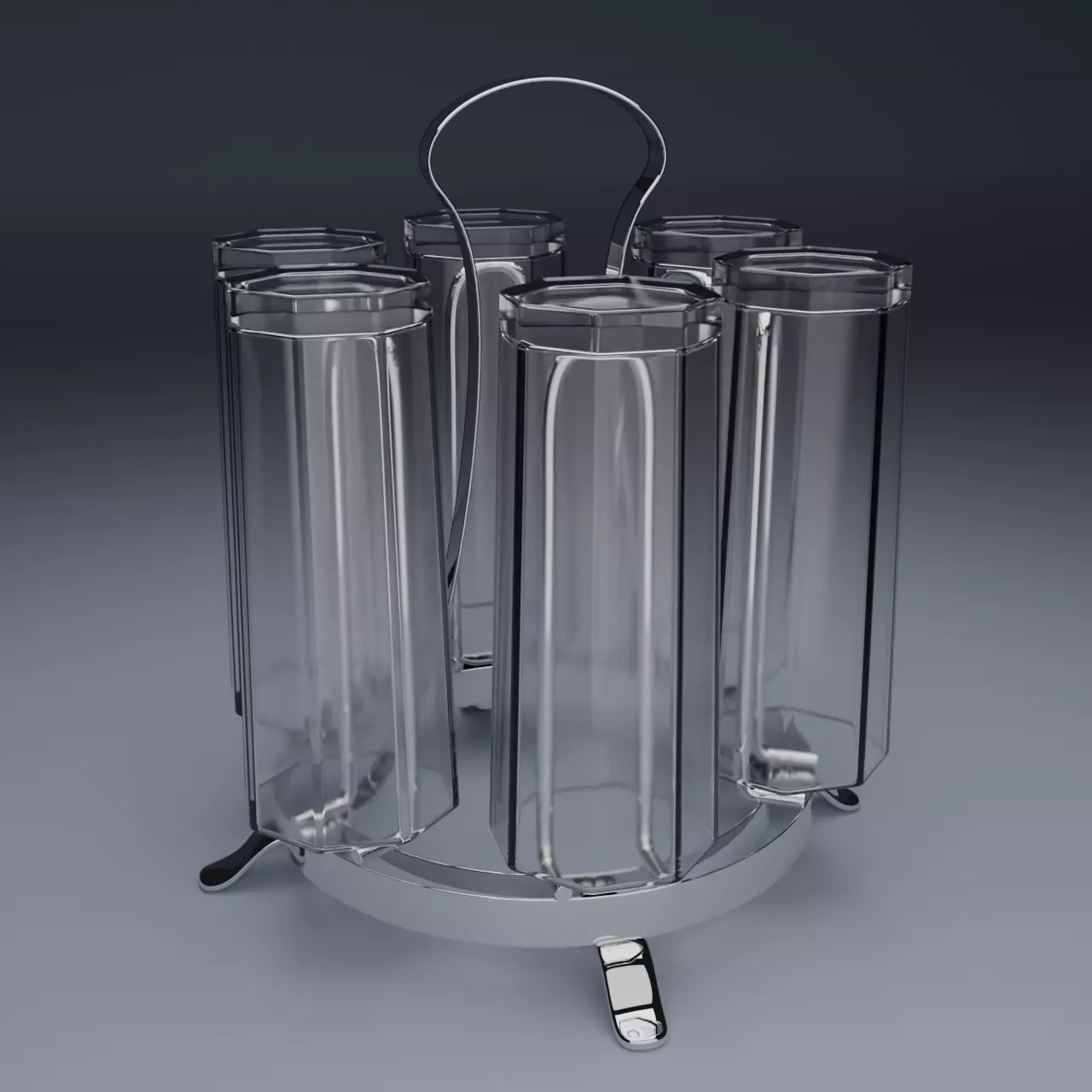 Glass set bottle holder with six glasses 3D model_0