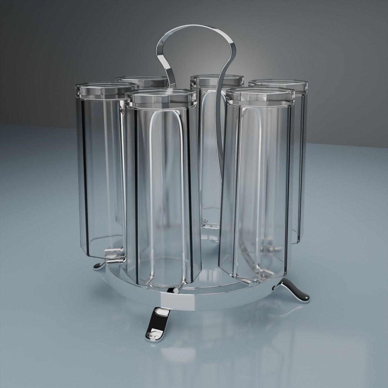 Glass set bottle holder with six glasses 3D model_5