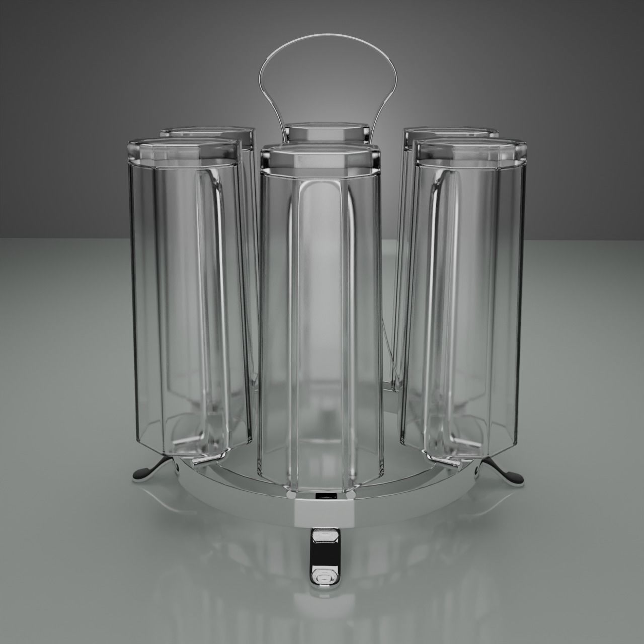 Glass set bottle holder with six glasses 3D model_2