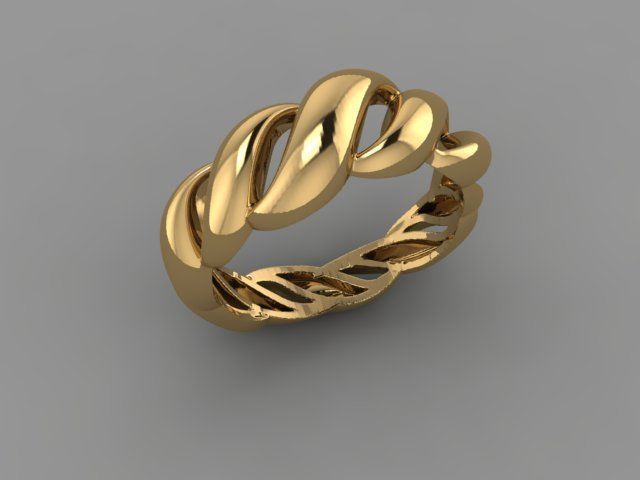 Rings gold ring with twists 3D print model_3