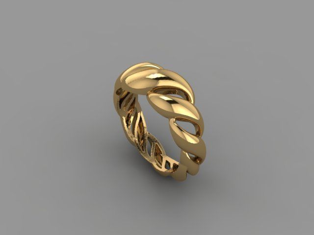 Rings gold ring with twists 3D print model_2