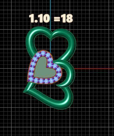 Pendant two hearts with emeralds 3D print model_2