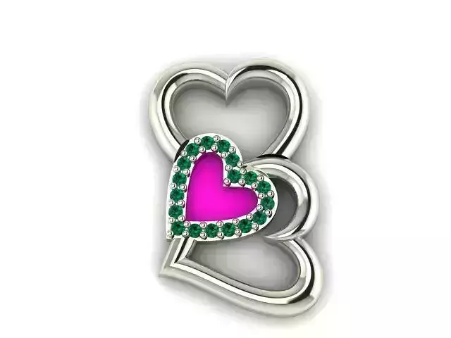 Pendant two hearts with emeralds 3D print model
