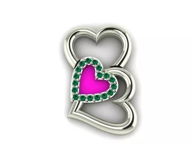 Pendant two hearts with emeralds 3D print model_0