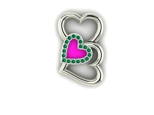 Pendant two hearts with emeralds 3D print model_1
