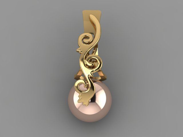Set - Gold pendant with pearl 3D print model_4
