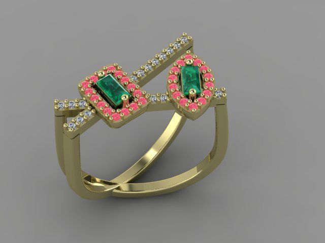 Rings emerald and diamond ring 3D print model_5