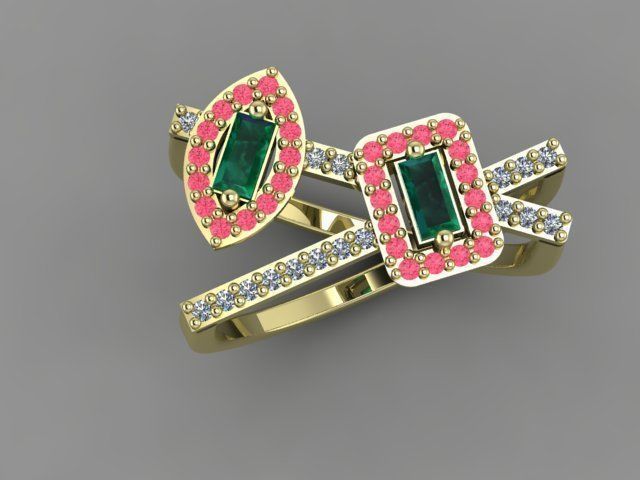 Rings emerald and diamond ring 3D print model_3