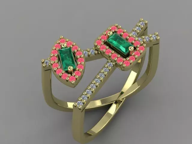 Rings emerald and diamond ring 3D print model_0