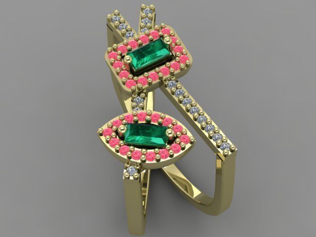 Rings emerald and diamond ring 3D print model_1