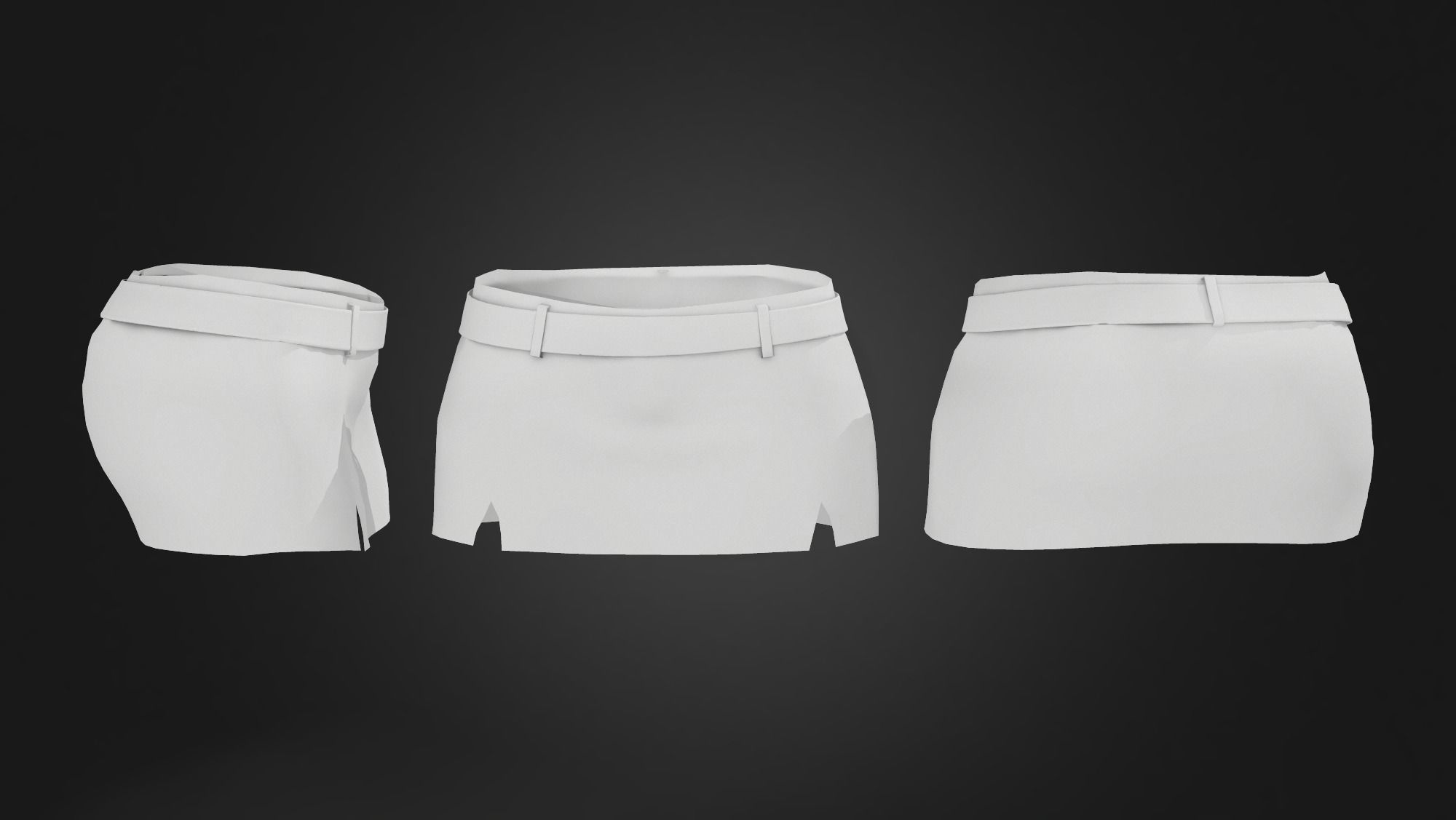 Double Front Slits Mini Skirt with Belt Low-poly 3D model_3