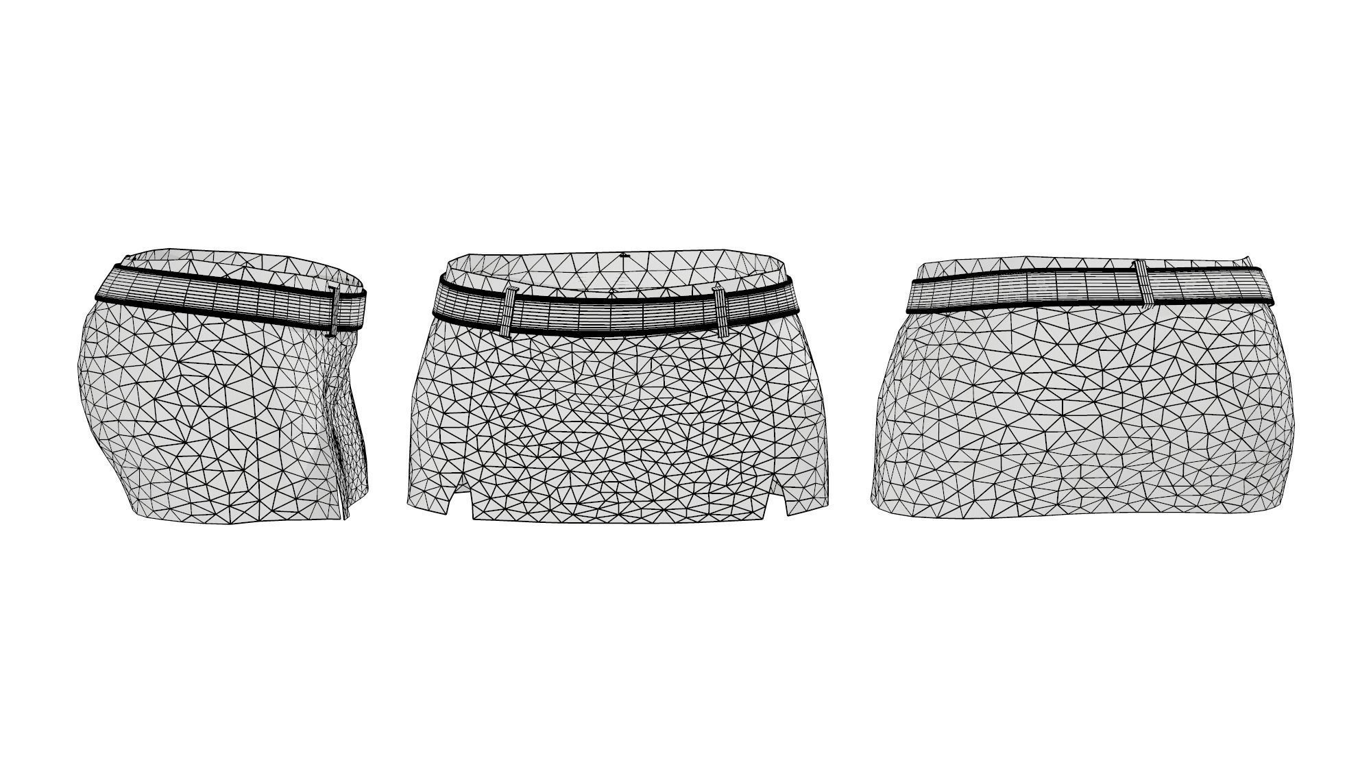 Double Front Slits Mini Skirt with Belt Low-poly 3D model_2