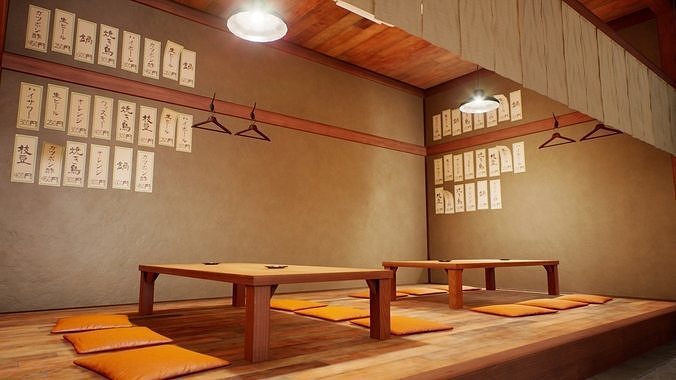 Japanese Restaurant - Scene and Assets Low-poly 3D model 2