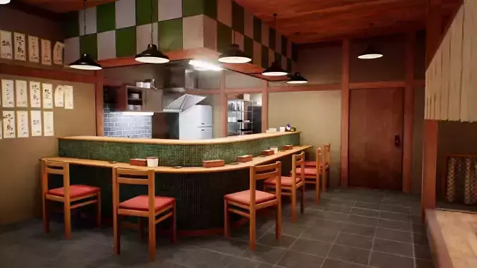 Japanese Restaurant - Scene and Assets Low-poly 3D model