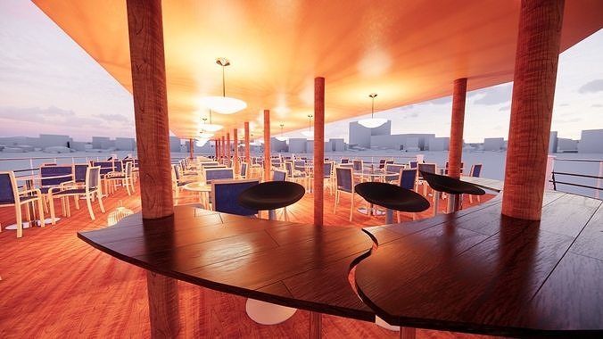 Mini cafe top deck below deck-Wooden concept 3D model
