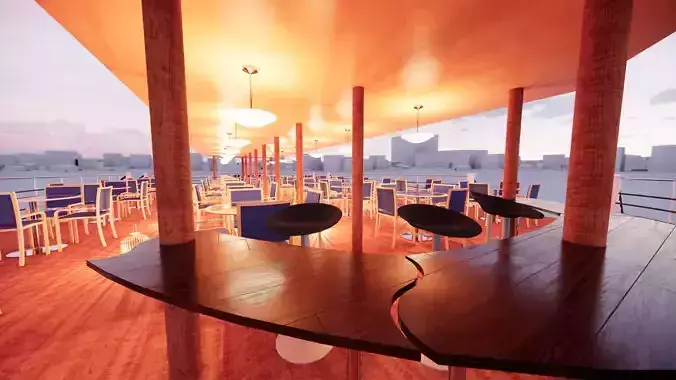 Mini cafe top deck below deck-Wooden concept 3D model