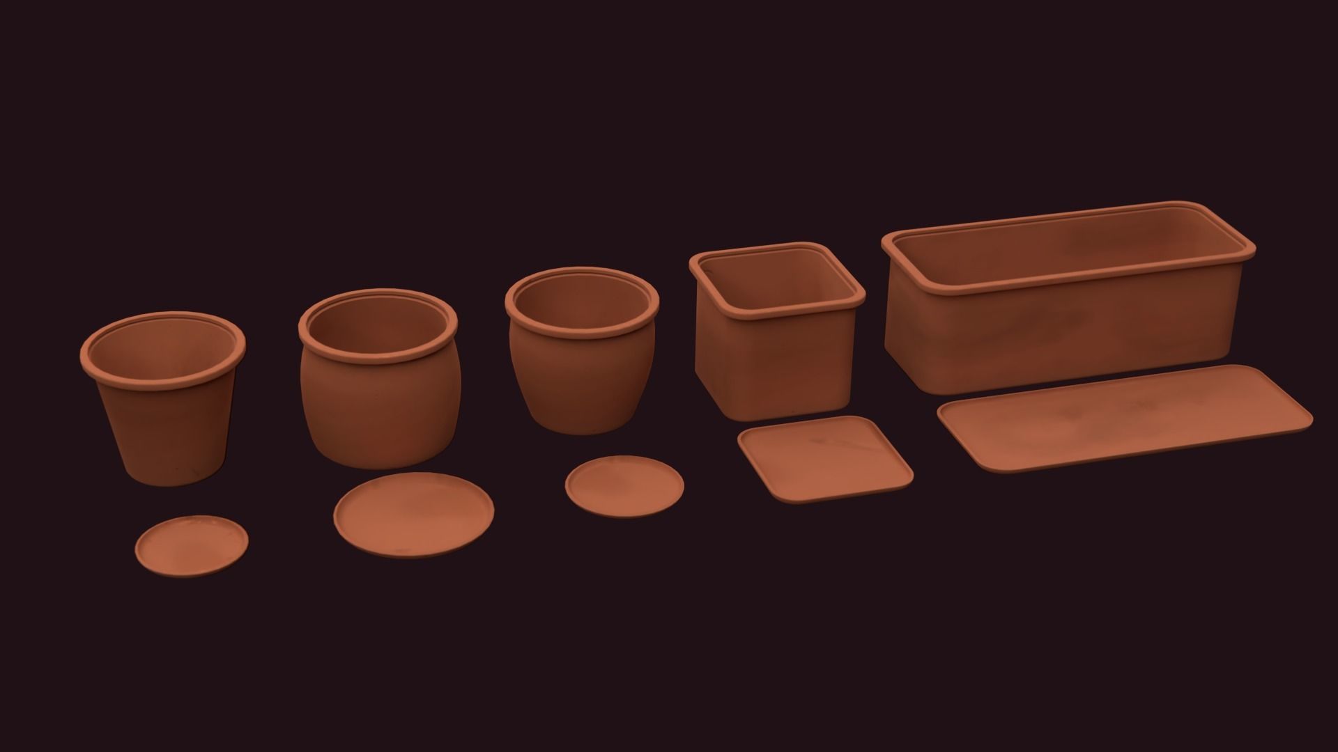 Plastic Flower Pots Low-poly 3D model_4