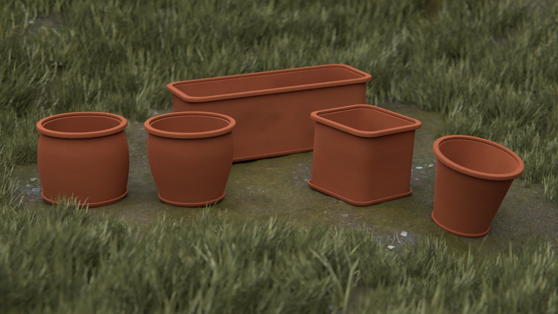 Plastic Flower Pots Low-poly 3D model_1