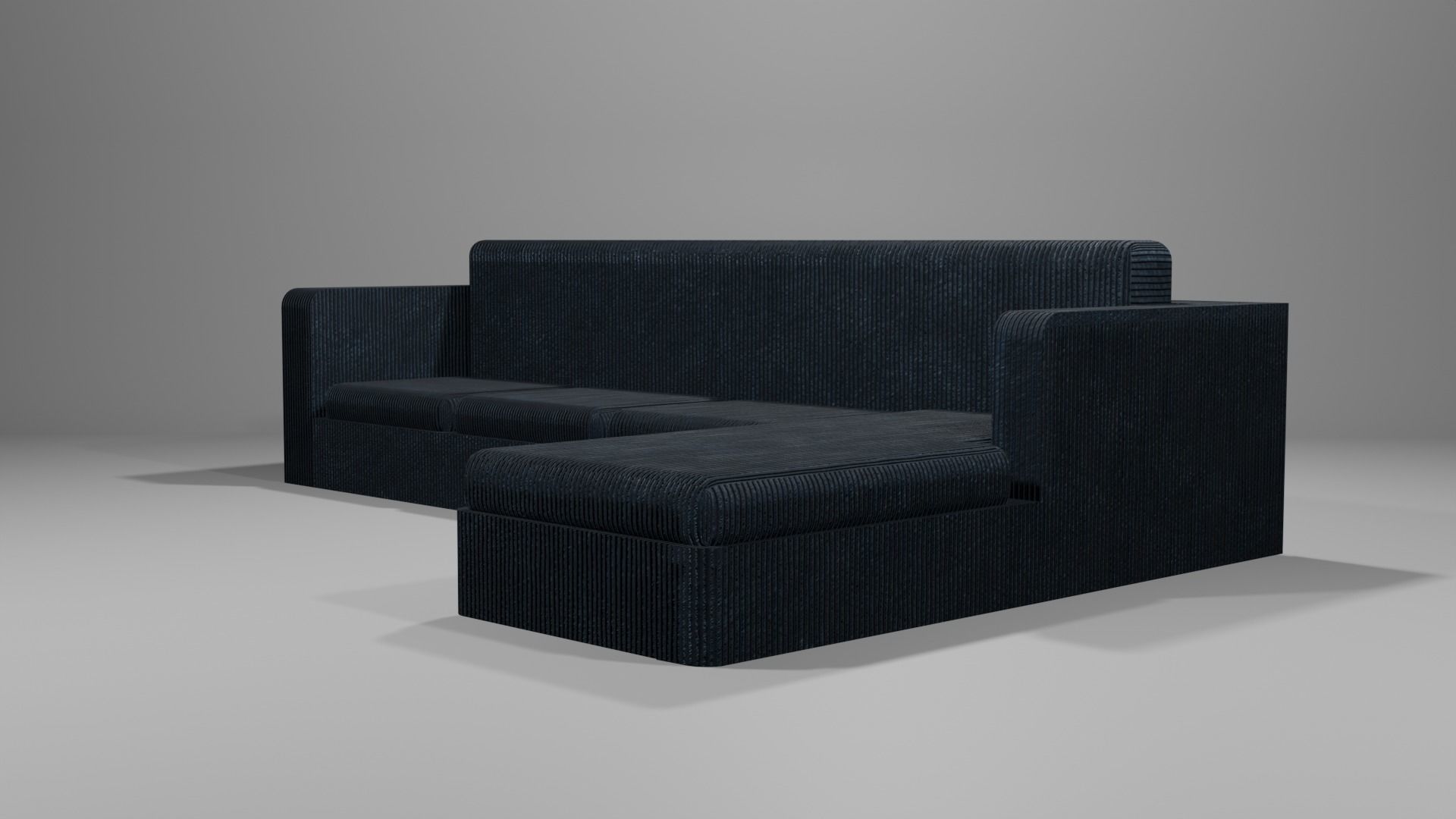 Low poly couch with chaise Low-poly 3D model_1
