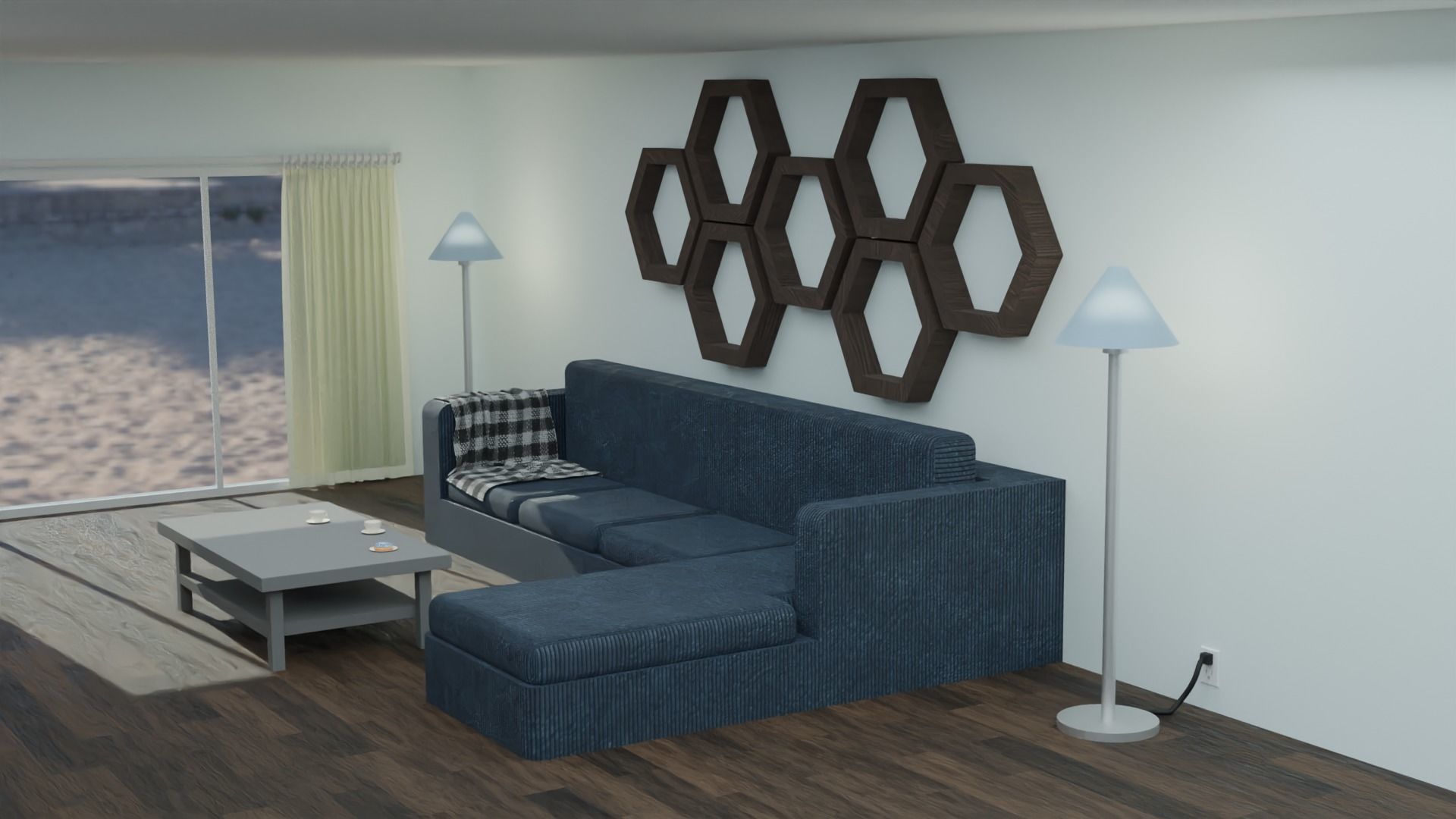 Low poly couch with chaise Low-poly 3D model_9