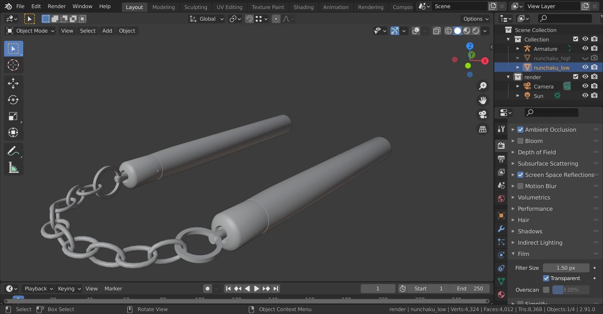 Nunchaku Rigged 3D model_12