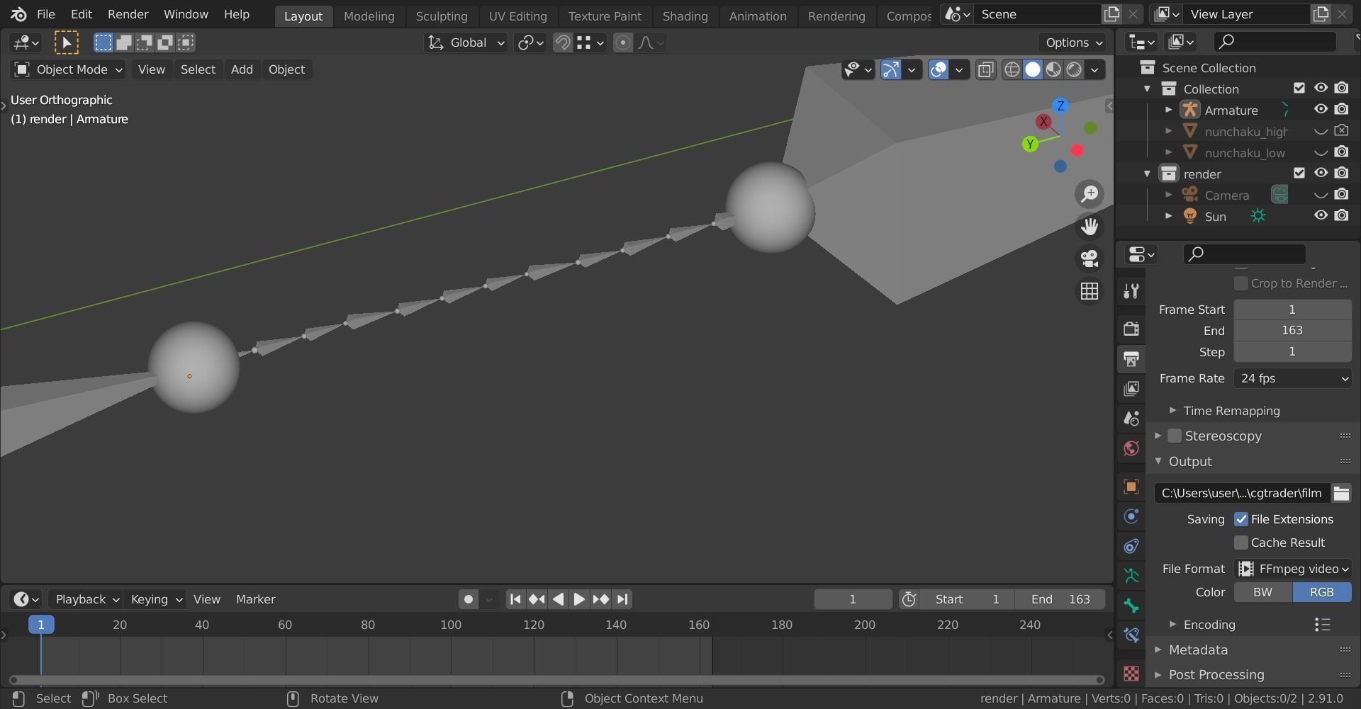 Nunchaku Rigged 3D model_18